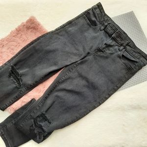 AEO American Eagle Hi Rise Jegging Distressed Knees Skinny Jeans Faded Black 4 R